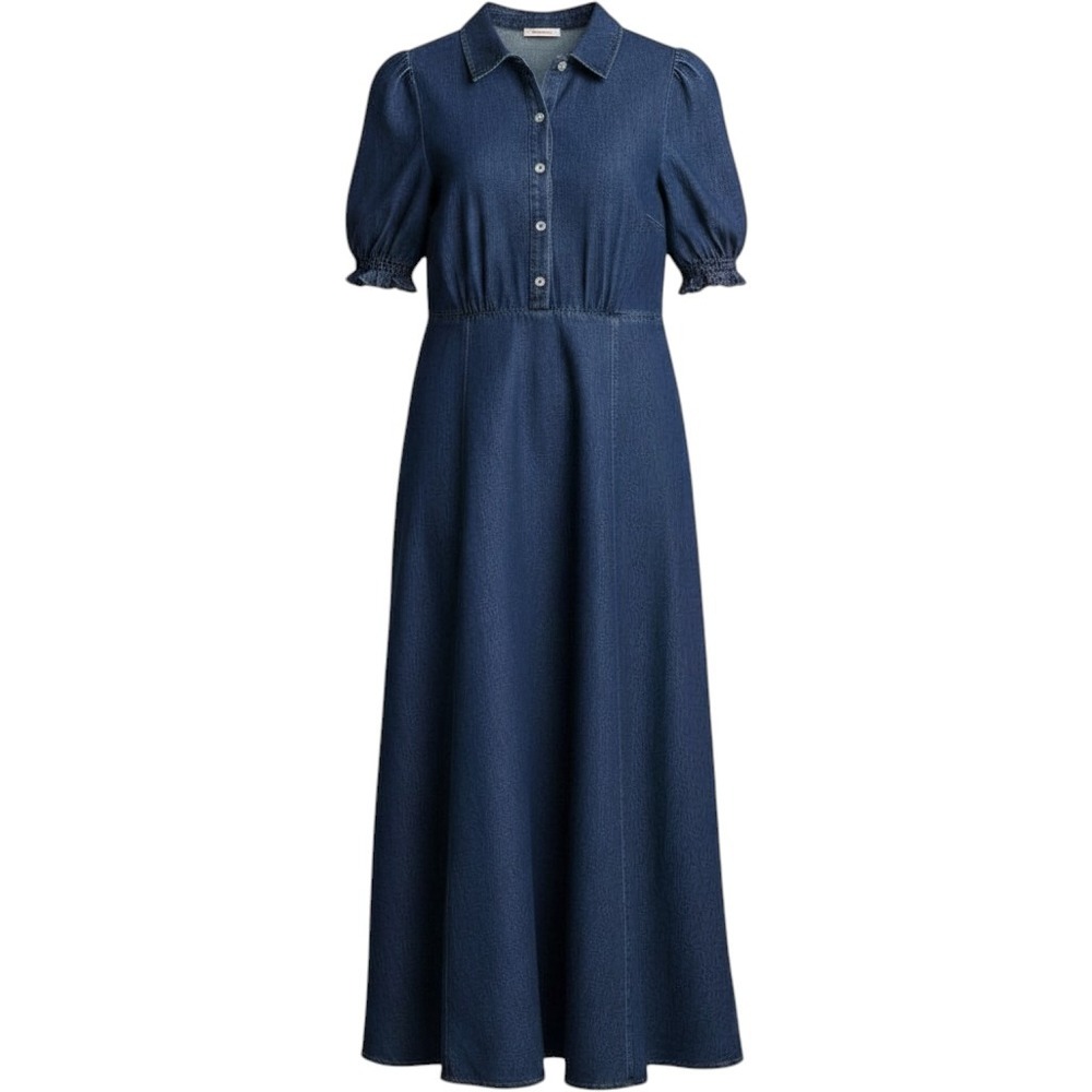 Free People Blue Denim Button Front Puff Sleeve Maxi Dress XS
